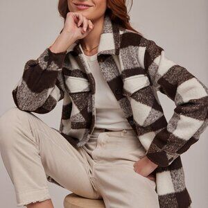 BELLA DAHL flap pocket shacket in dark cocoa check NWOT - SMALL